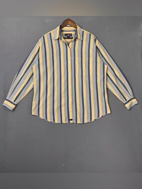 Ellen Tracy Men's Vertical Stripe Button-Down in Yellow and Gray